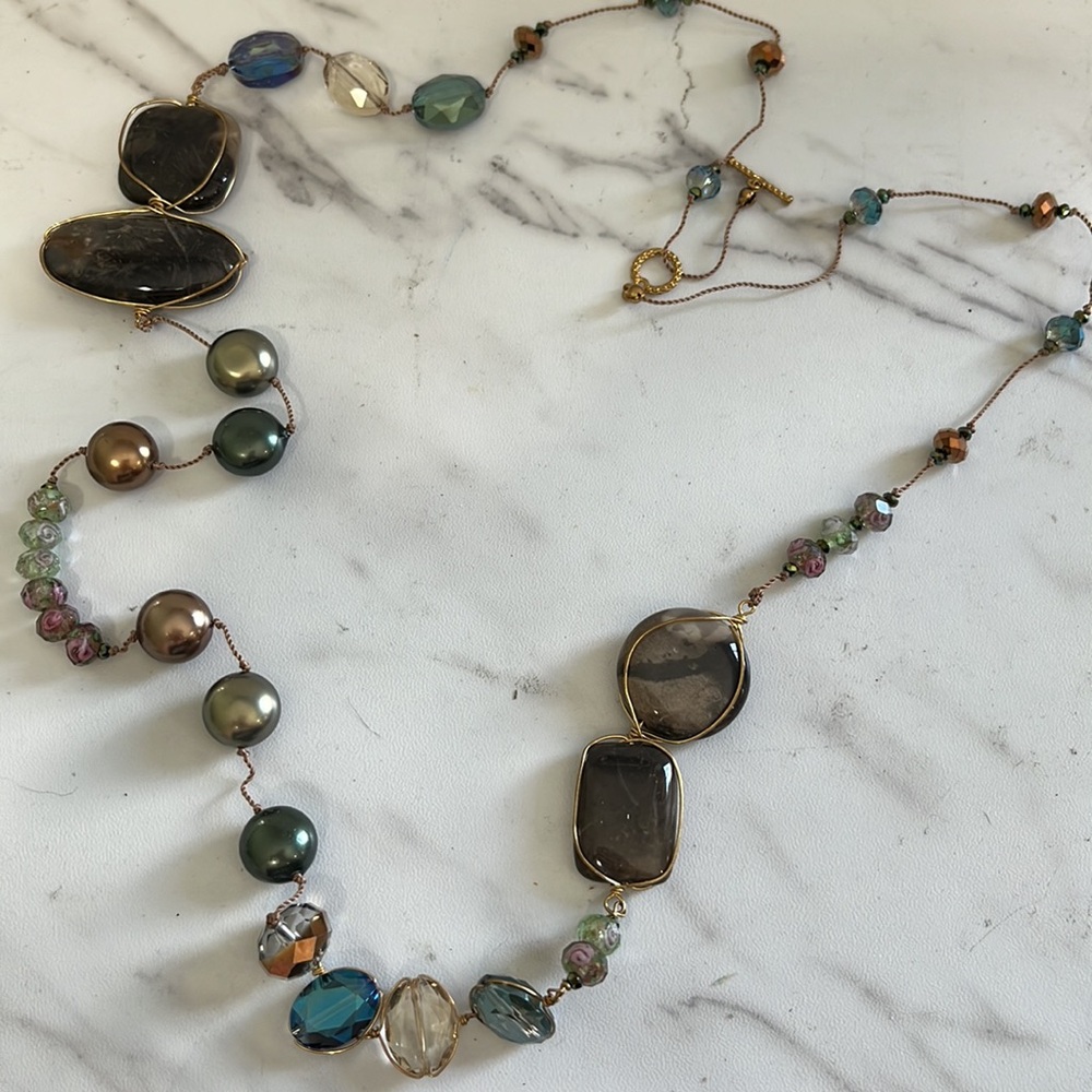 Longline beaded stone colorful necklace